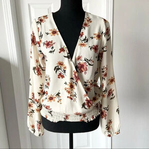 Socialite  Chiffon Floral Print Faux Wrap Blouse